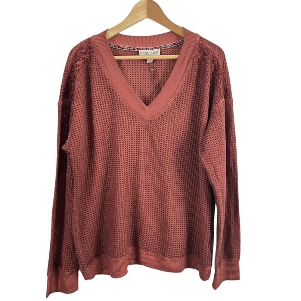 Knox Rose Women's Long Sleeve Waffle Top Size XXL Warm Coco NEW